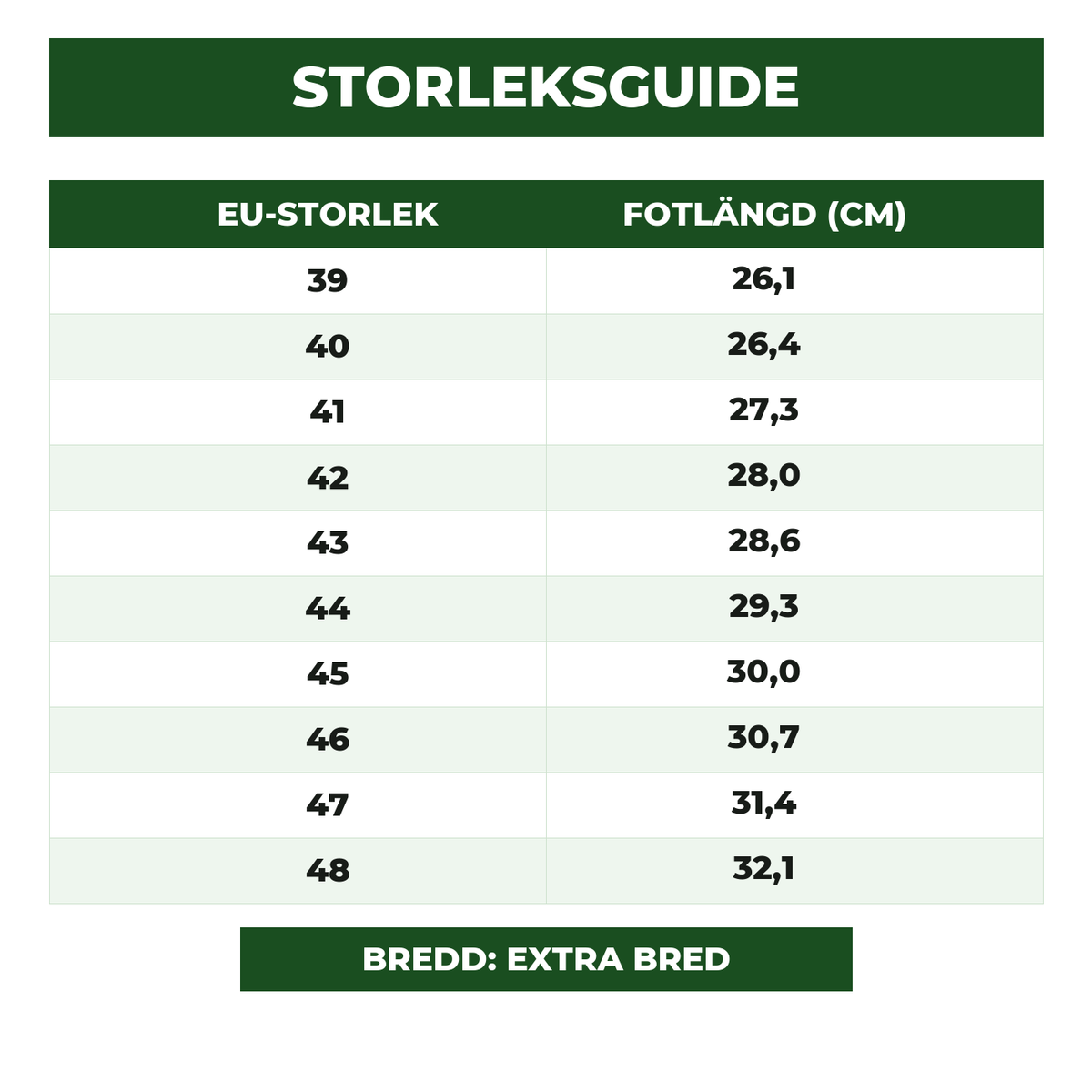 Storleksguide Ergolux EU 39 till 48