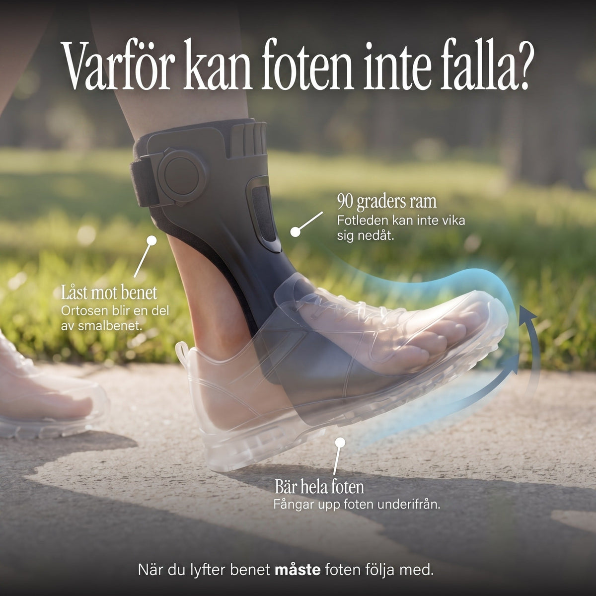 Varför kan foten inte falla, ramen håller fotleden i 90 grader